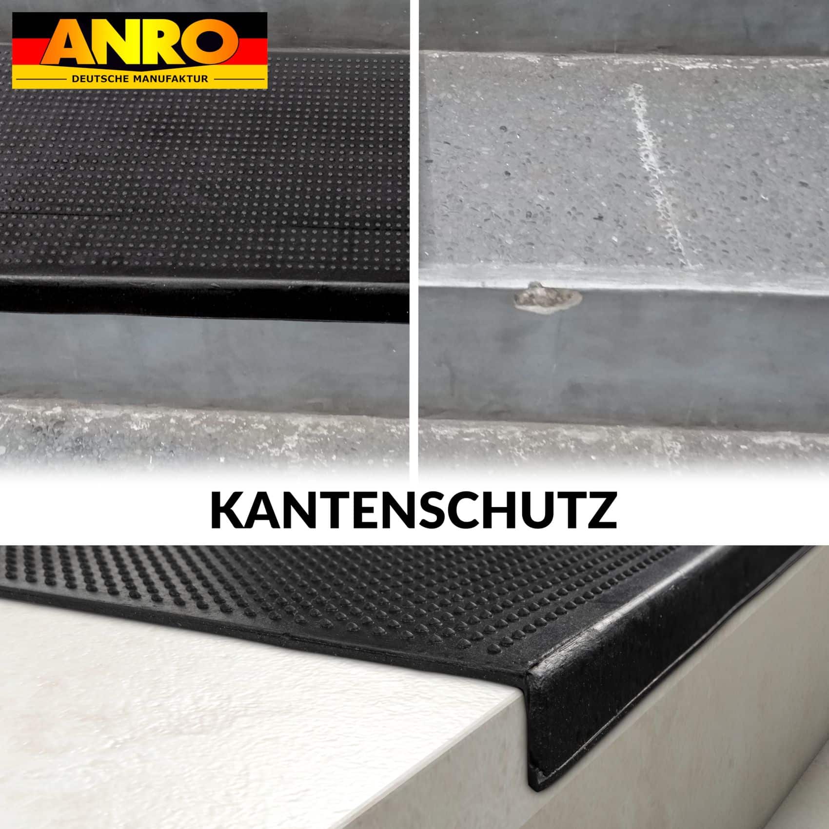 VSTUF-025-077_20 Gummi Stufenmatte Kantenschutz Punkte Schwarz Gummimatte Treppen Trittschutz