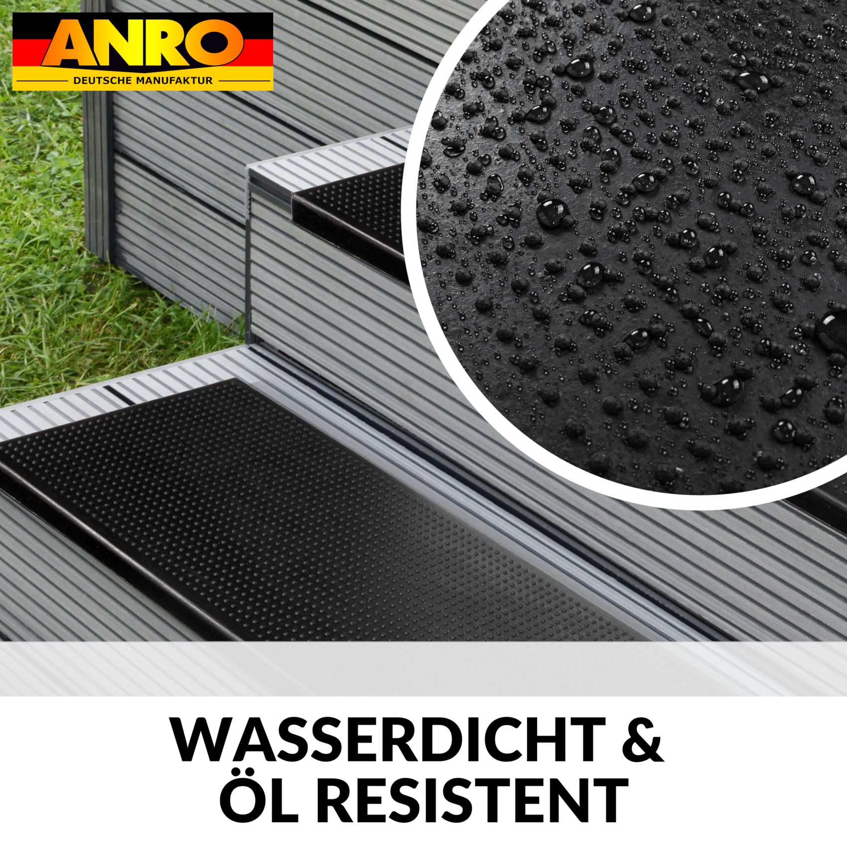 VSTUF-025-077_40 Gummi Stufenmatte Kantenschutz Punkte Schwarz Gummimatte Treppen Trittschutz