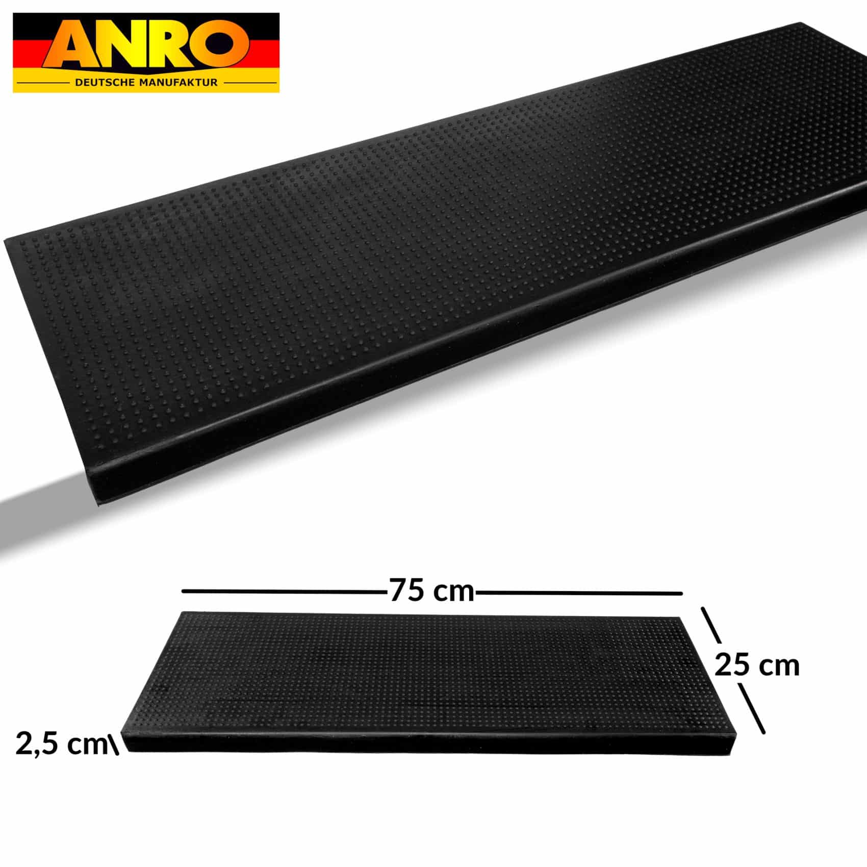 VSTUF-025-077_50 Gummi Stufenmatte Kantenschutz Punkte Schwarz Gummimatte Treppen Trittschutz