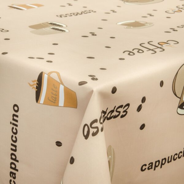 Tischdecke abwaschbar Tischtuch Tafeldecke mit Muster Blumen oder Kaffee Polyester viele Größen – 140x180cm, Kaffee