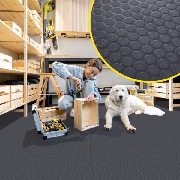PVC Bodenbelag Meterware Vinylboden Dionis Industriebodenbelag Rollenware 1,5mm Stärke Noppen Schwarz / Silber / Anthrazit Breite 100cm – Anthrazit, 100x100cm