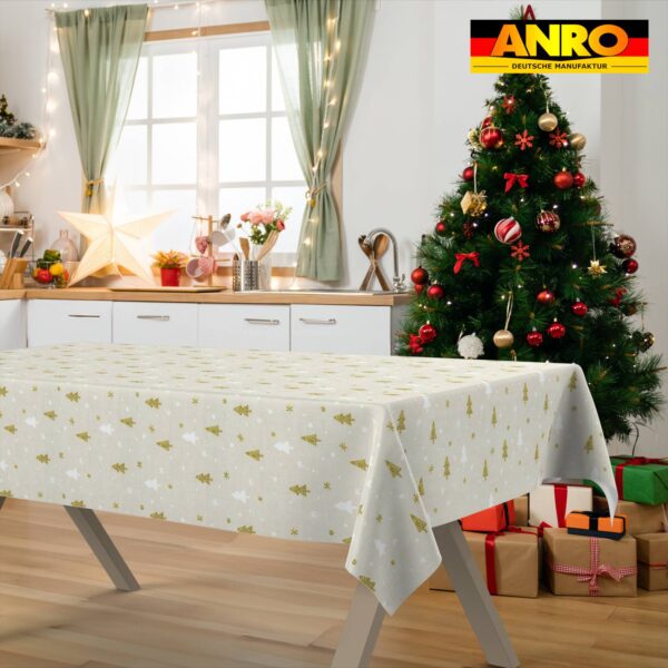Weihnachtstischdecke Stofftischdecke Tischwäsche abwaschbar Tischtuch Baumwolle Polyester Weihnachtsbaum – 90x130cm, Schnittkante