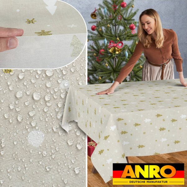 Weihnachtstischdecke Stofftischdecke Tischwäsche abwaschbar Tischtuch Baumwolle Polyester Weihnachtsbaum – 90x130cm, Schnittkante