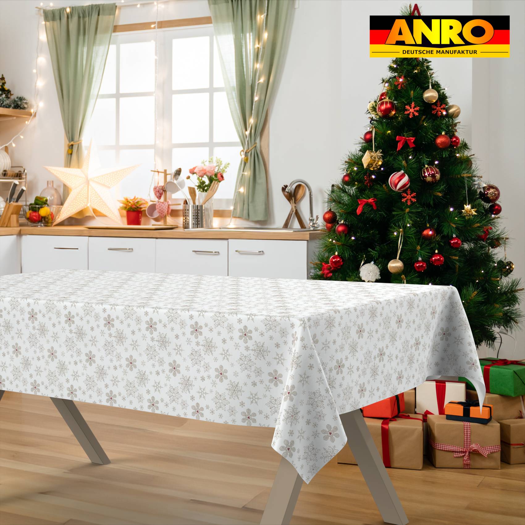 Weihnachtstischdecke Stofftischdecke Tischwäsche abwaschbar Tischtuch Baumwolle Polyester Weihnachten Schneeflocken
