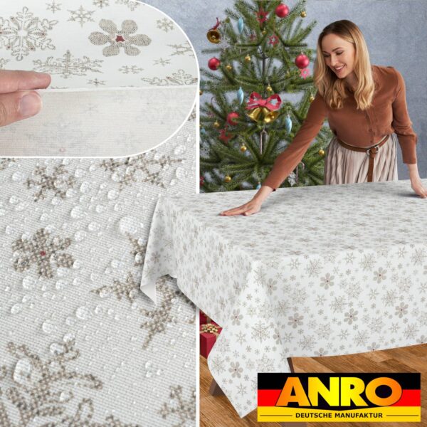Weihnachtstischdecke Stofftischdecke Tischwäsche abwaschbar Tischtuch Baumwolle Polyester Weihnachten Schneeflocken – 90x130cm, Schnittkante