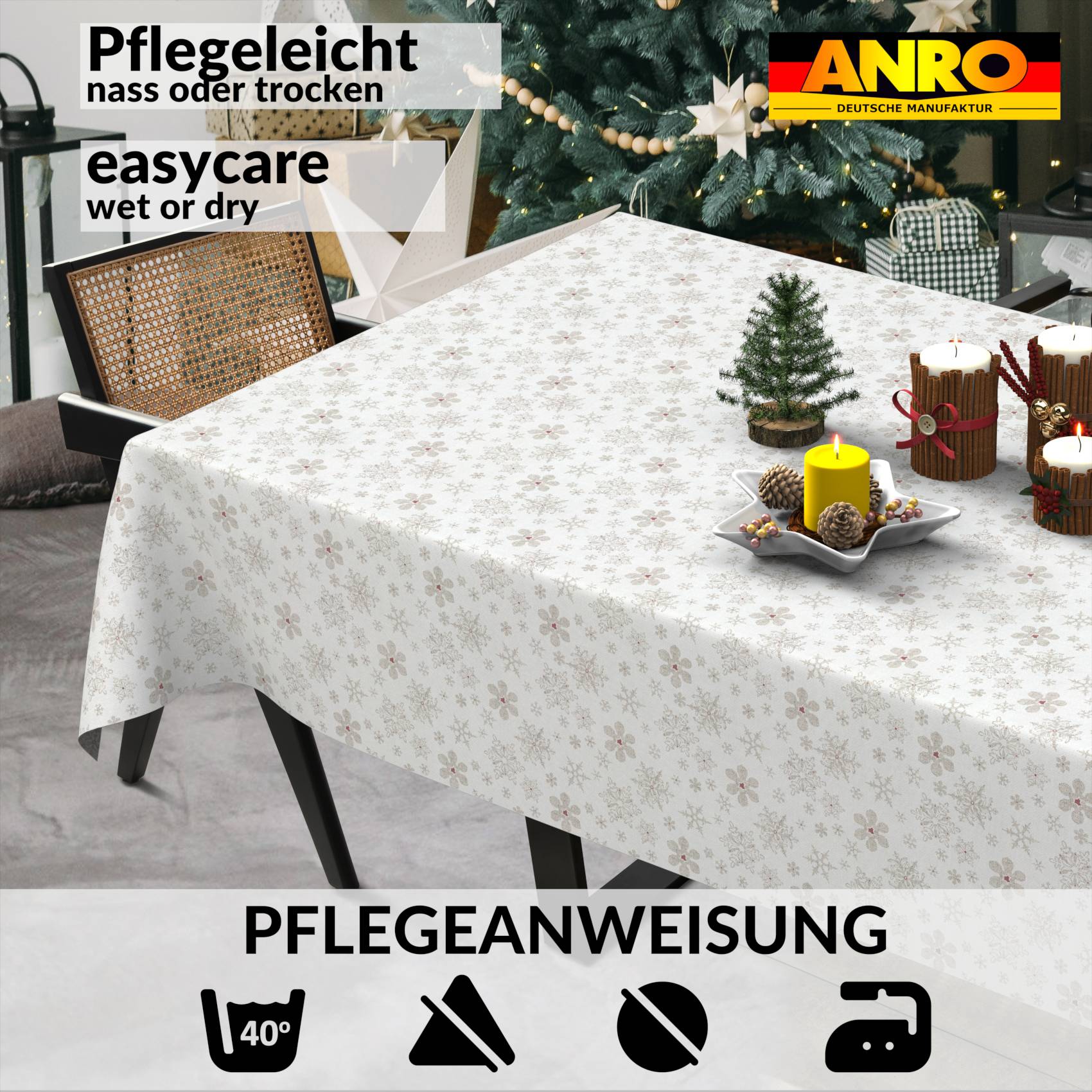 Weihnachtstischdecke Stofftischdecke Tischwäsche abwaschbar Tischtuch Baumwolle Polyester Weihnachten Schneeflocken