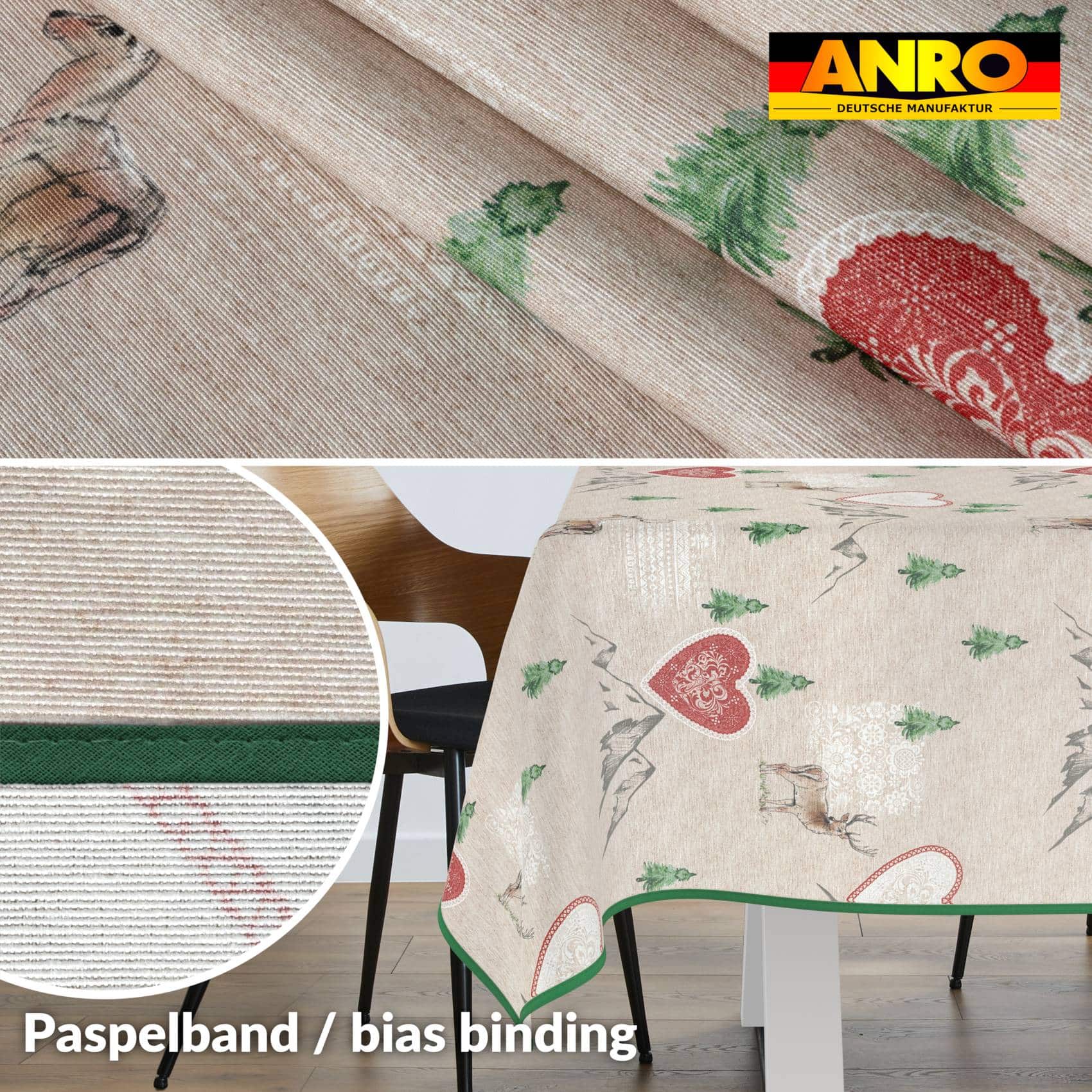 Weihnachtstischdecke Stofftischdecke Tischwäsche abwaschbar Tischtuch Baumwolle Polyester Weihnachten Berge – 120x140cm, mit Saum (Eingefasst)