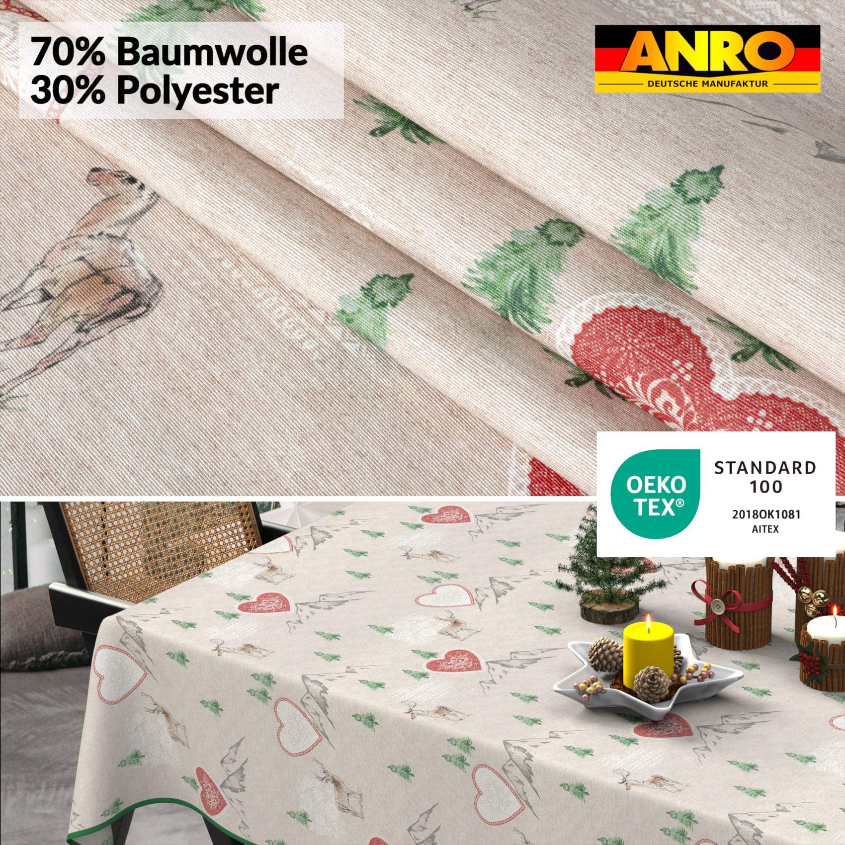 Weihnachtstischdecke Stofftischdecke Tischwäsche abwaschbar Tischtuch Baumwolle Polyester Weihnachten Berge – 120x140cm, mit Saum (Eingefasst)