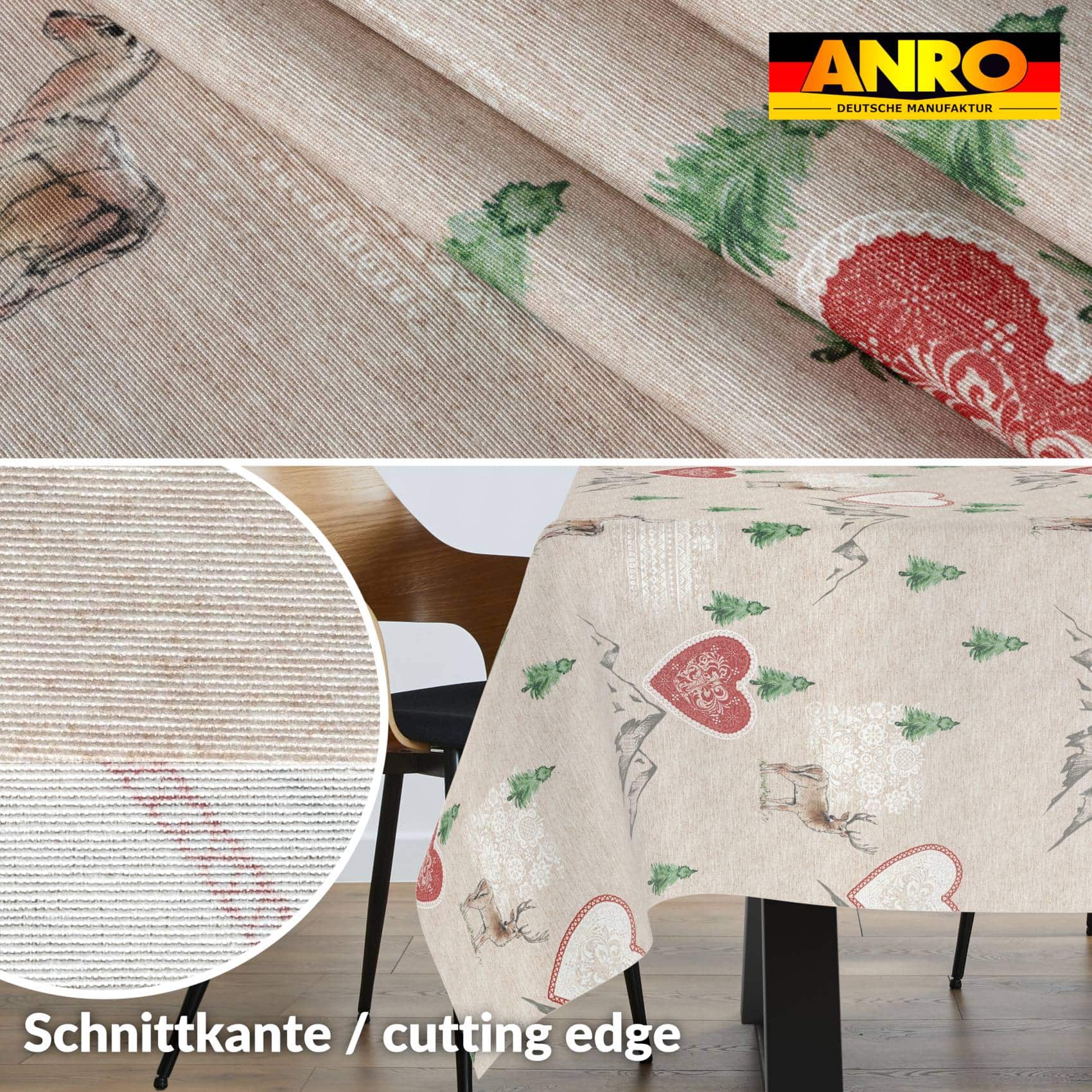 GTGANNA-34_20 Weihnachtstischdecke Stofftischdecke Tischwäsche abwaschbar Tischtuch Baumwolle Polyester Weihnachten Berge – 220x140cm, Schnittkante