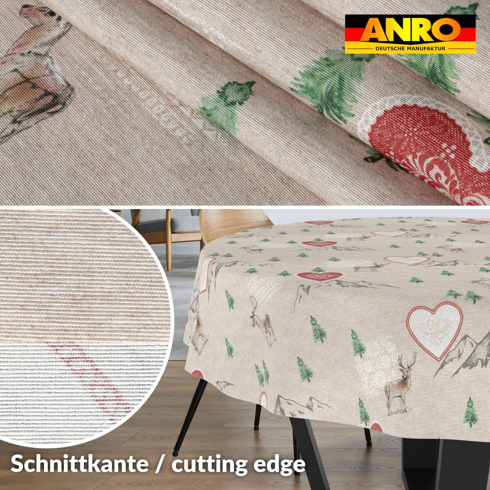 GTGANNA-34_20 Weihnachtstischdecke Stofftischdecke Tischwäsche abwaschbar Tischtuch Baumwolle Polyester Weihnachten Berge – Rund 120cm, Schnittkante