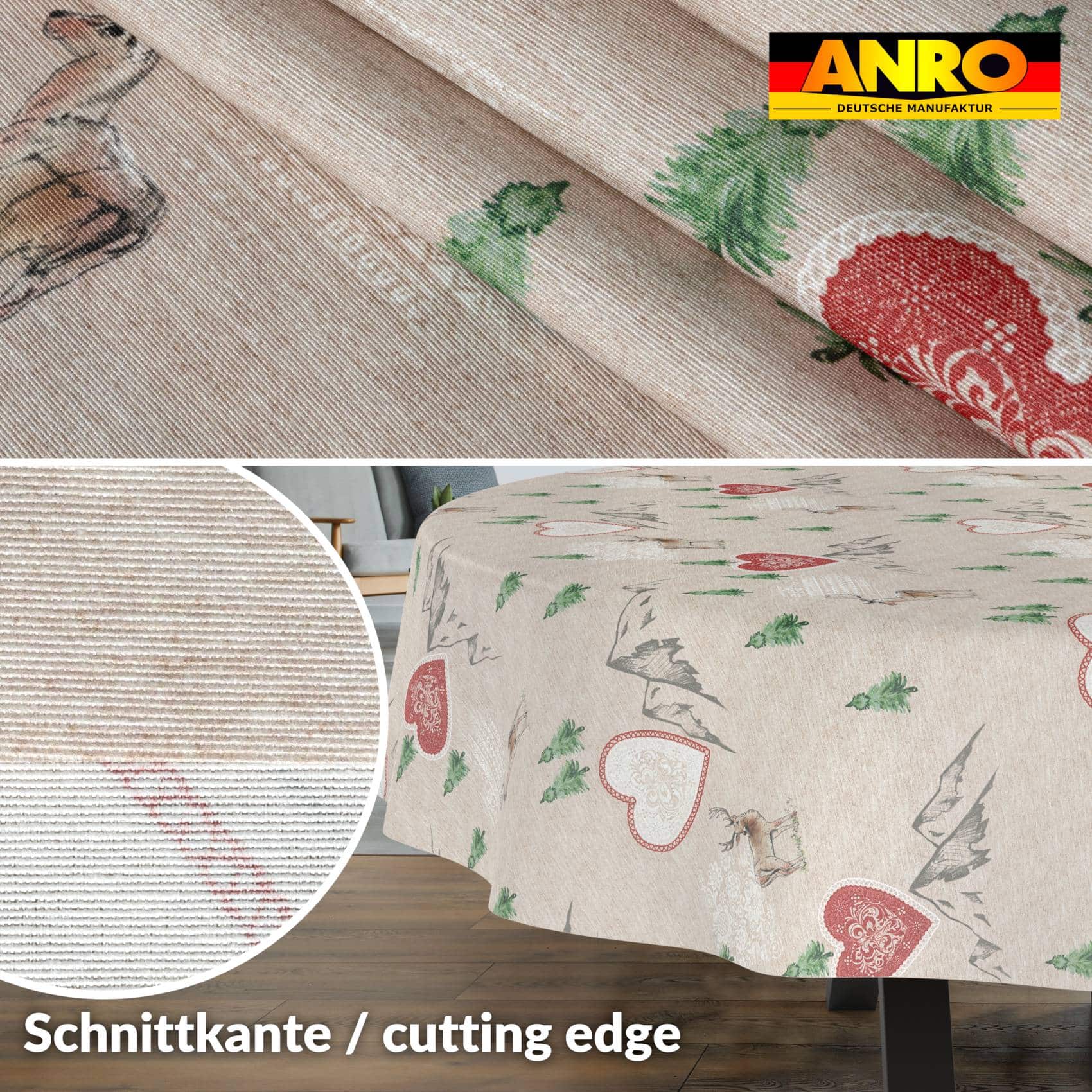 GTGANNA-34_20 Weihnachtstischdecke Stofftischdecke Tischwäsche abwaschbar Tischtuch Baumwolle Polyester Weihnachten Berge – Oval 160x140cm, Schnittkante