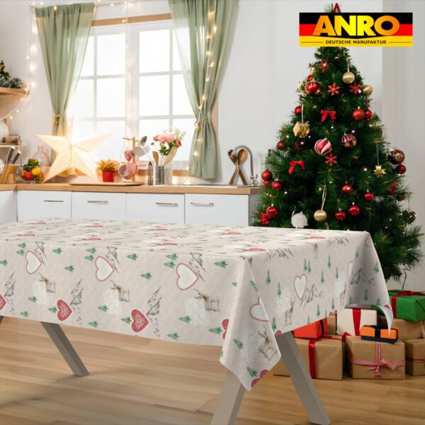 Weihnachtstischdecke Stofftischdecke Tischwäsche abwaschbar Tischtuch Baumwolle Polyester Weihnachten Berge – 90x130cm, Schnittkante