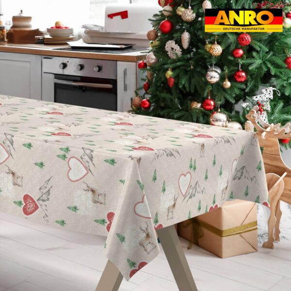 Weihnachtstischdecke Stofftischdecke Tischwäsche abwaschbar Tischtuch Baumwolle Polyester Weihnachten Berge – 90x130cm, Schnittkante