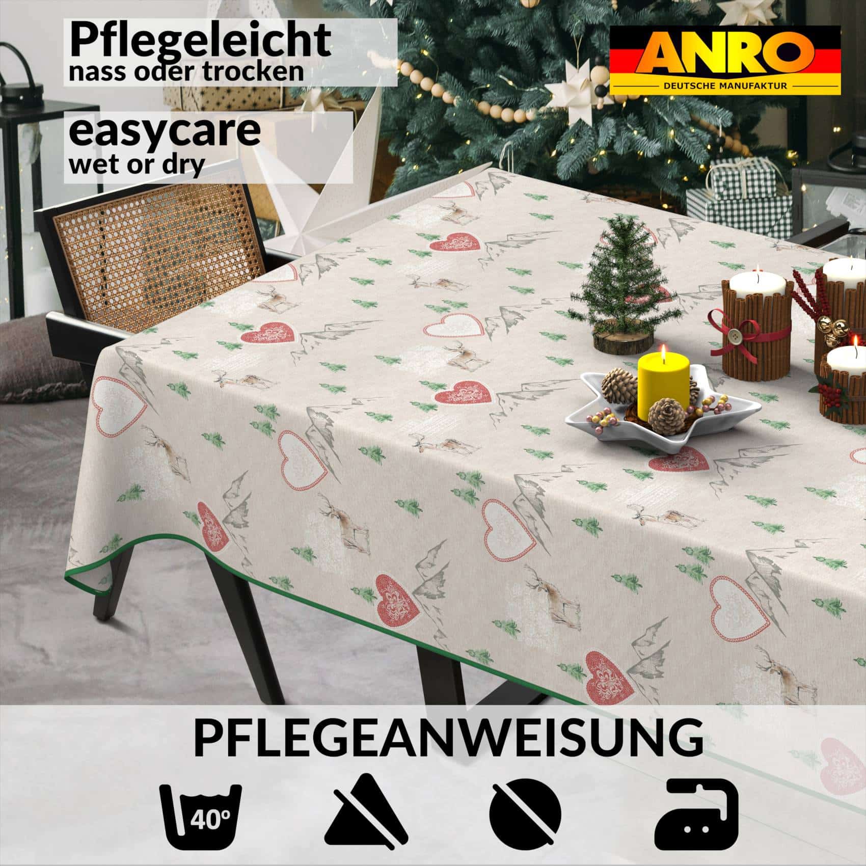 GTGANNA-34_SQ_91B Weihnachtstischdecke Stofftischdecke Tischwäsche abwaschbar Tischtuch Baumwolle Polyester Weihnachten Berge – 400x140cm, mit Saum (Eingefasst)