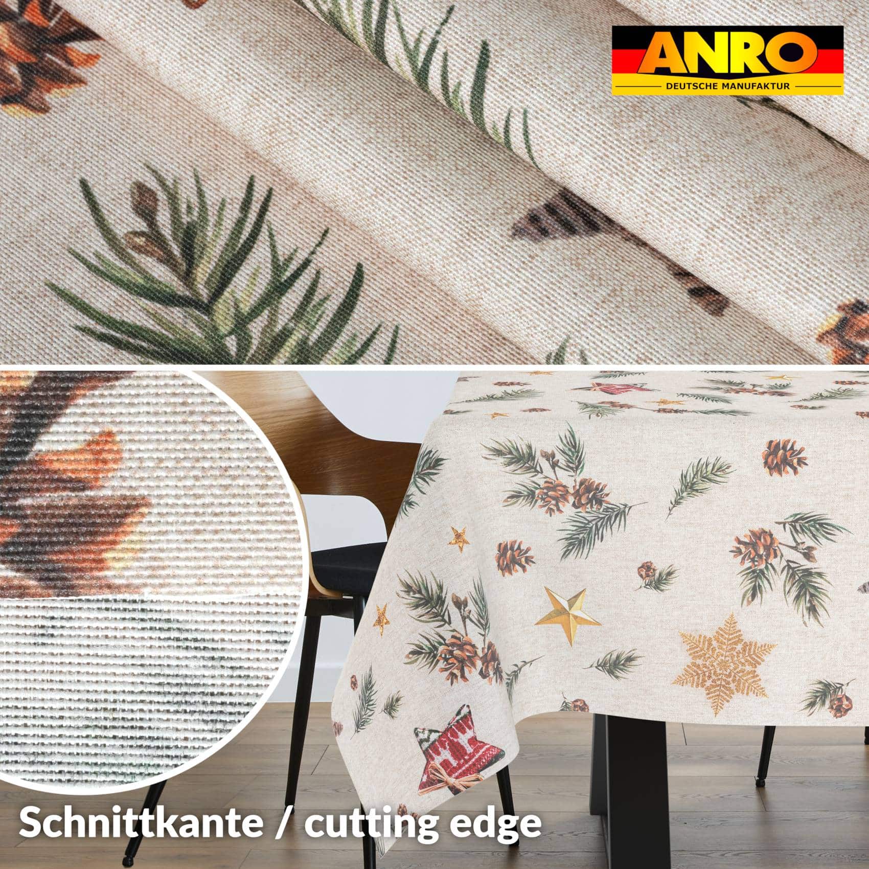 GTGANNA-35_20 Weihnachtstischdecke Stofftischdecke Tischwäsche abwaschbar Tischtuch Baumwolle Polyester Weihnachten Stern – 280x140cm, Schnittkante