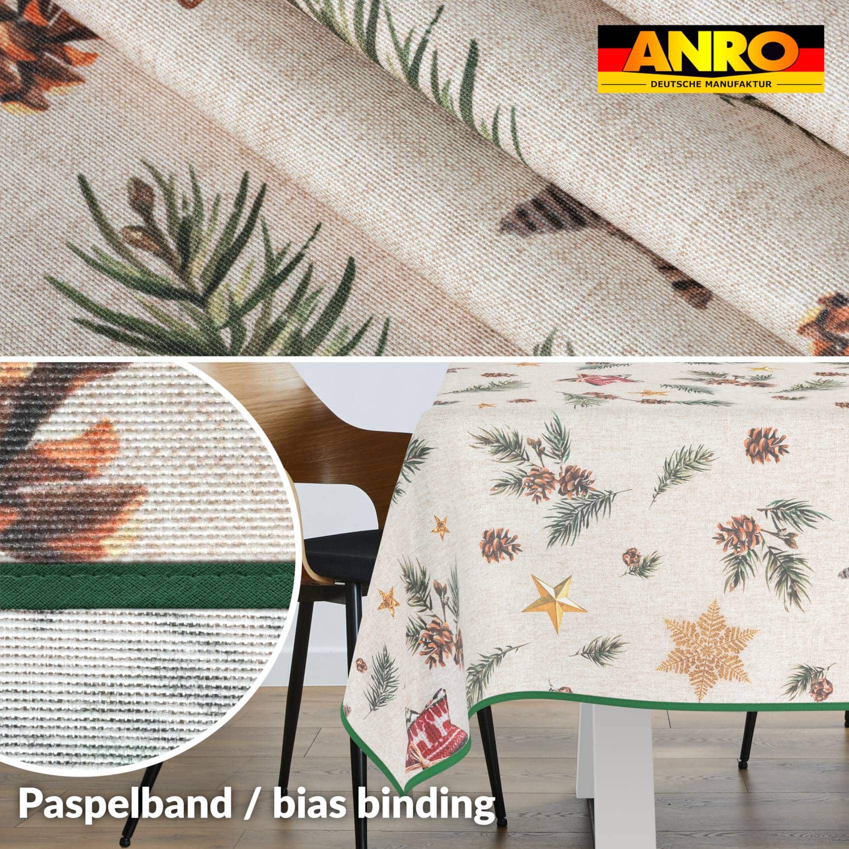 GTGANNA-35_20 Weihnachtstischdecke Stofftischdecke Tischwäsche abwaschbar Tischtuch Baumwolle Polyester Weihnachten Stern – 300x140cm, mit Saum (Eingefasst)