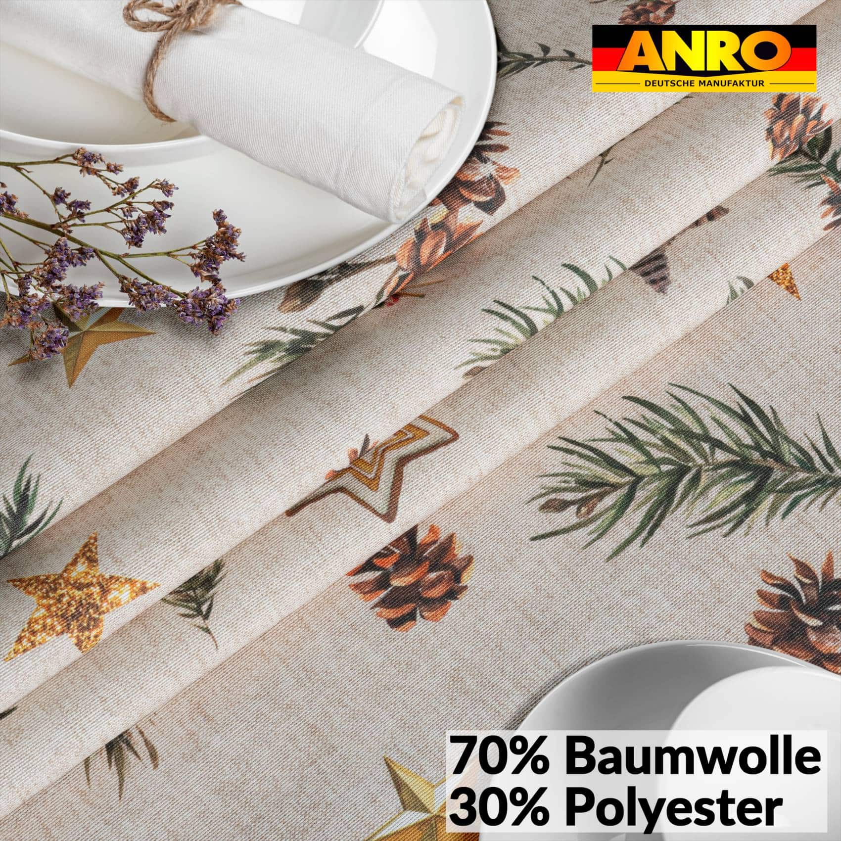 GTGANNA-35_60 Weihnachtstischdecke Stofftischdecke Tischwäsche abwaschbar Tischtuch Baumwolle Polyester Weihnachten Stern – 180x100cm, mit Saum (Eingefasst)