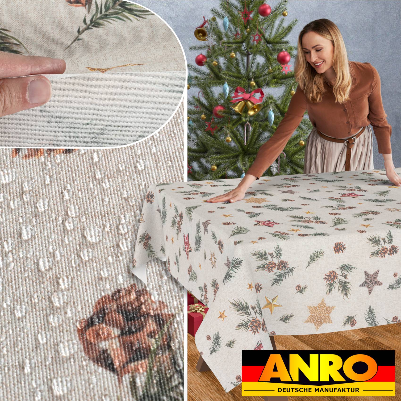 GTGANNA-35_SQ_50 Weihnachtstischdecke Stofftischdecke Tischwäsche abwaschbar Tischtuch Baumwolle Polyester Weihnachten Stern