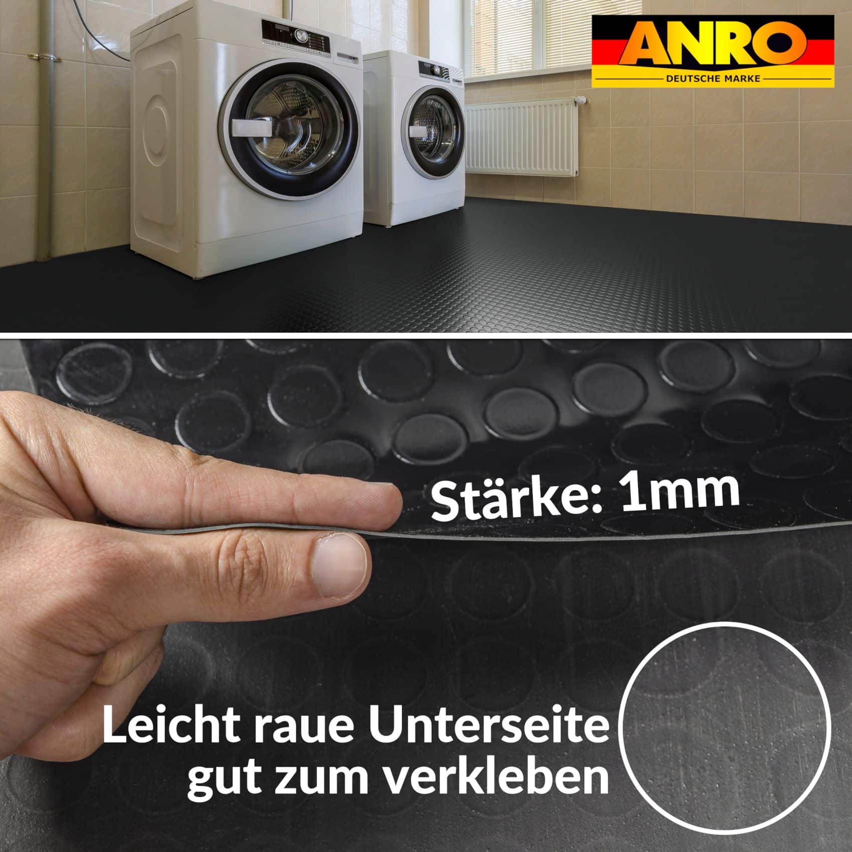 PVC Bodenbelag Noppenbelag Vinylboden Noppen Industriebodenbelag 1mm Meterware 140cm Schwarz – 100x140cm