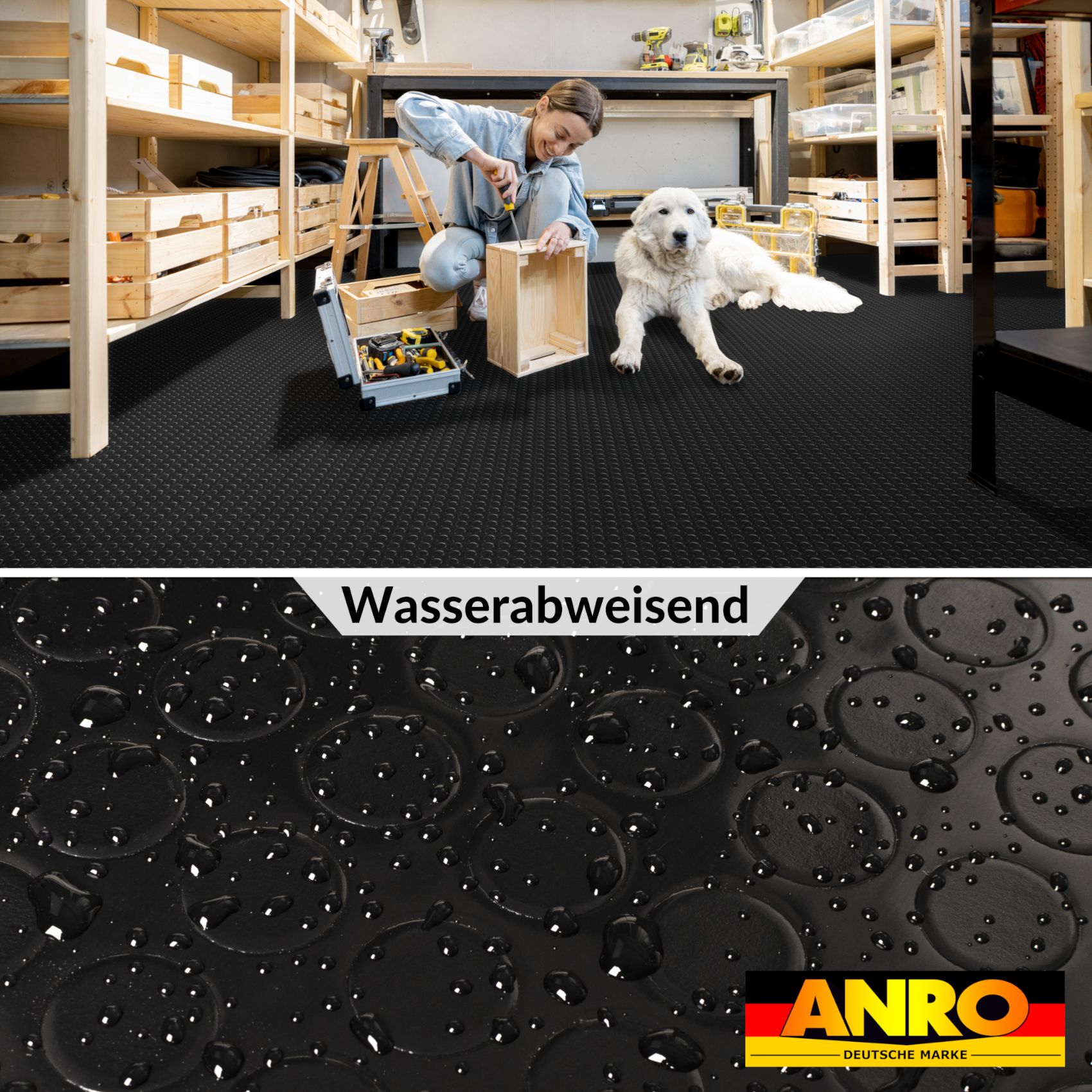 PVC Bodenbelag Noppenbelag Vinylboden Noppen Industriebodenbelag 1mm Meterware 140cm Schwarz – 100x140cm