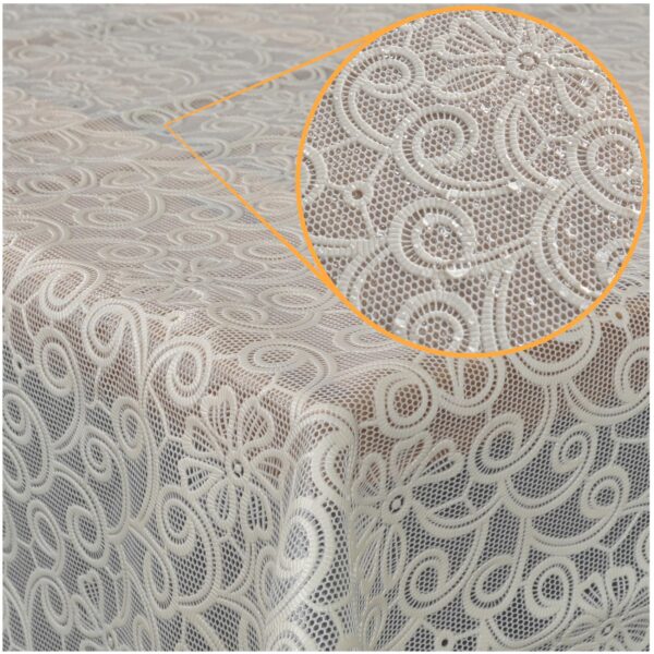 Abwaschbare Tischdecke Lace Vinyl Häkelspitze Optik Spitzentischdecken Blumen Beige – 100x138cm