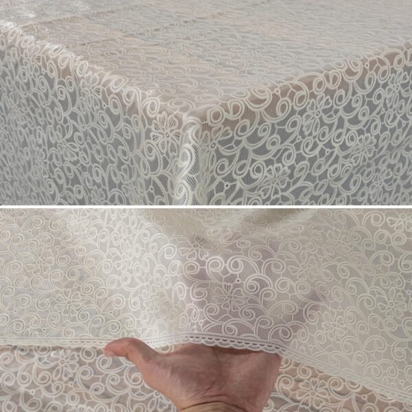 Abwaschbare Tischdecke Lace Vinyl Häkelspitze Optik Spitzentischdecken Blumen Beige – 100x138cm