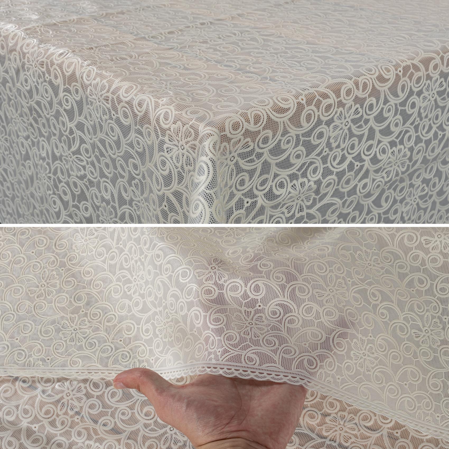 Abwaschbare Tischdecke Lace Vinyl Häkelspitze Optik Spitzentischdecken Blumen Beige