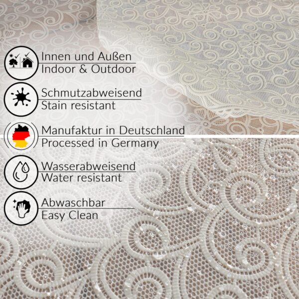 Abwaschbare Tischdecke Lace Vinyl Häkelspitze Optik Spitzentischdecken Blumen Beige – 100x138cm