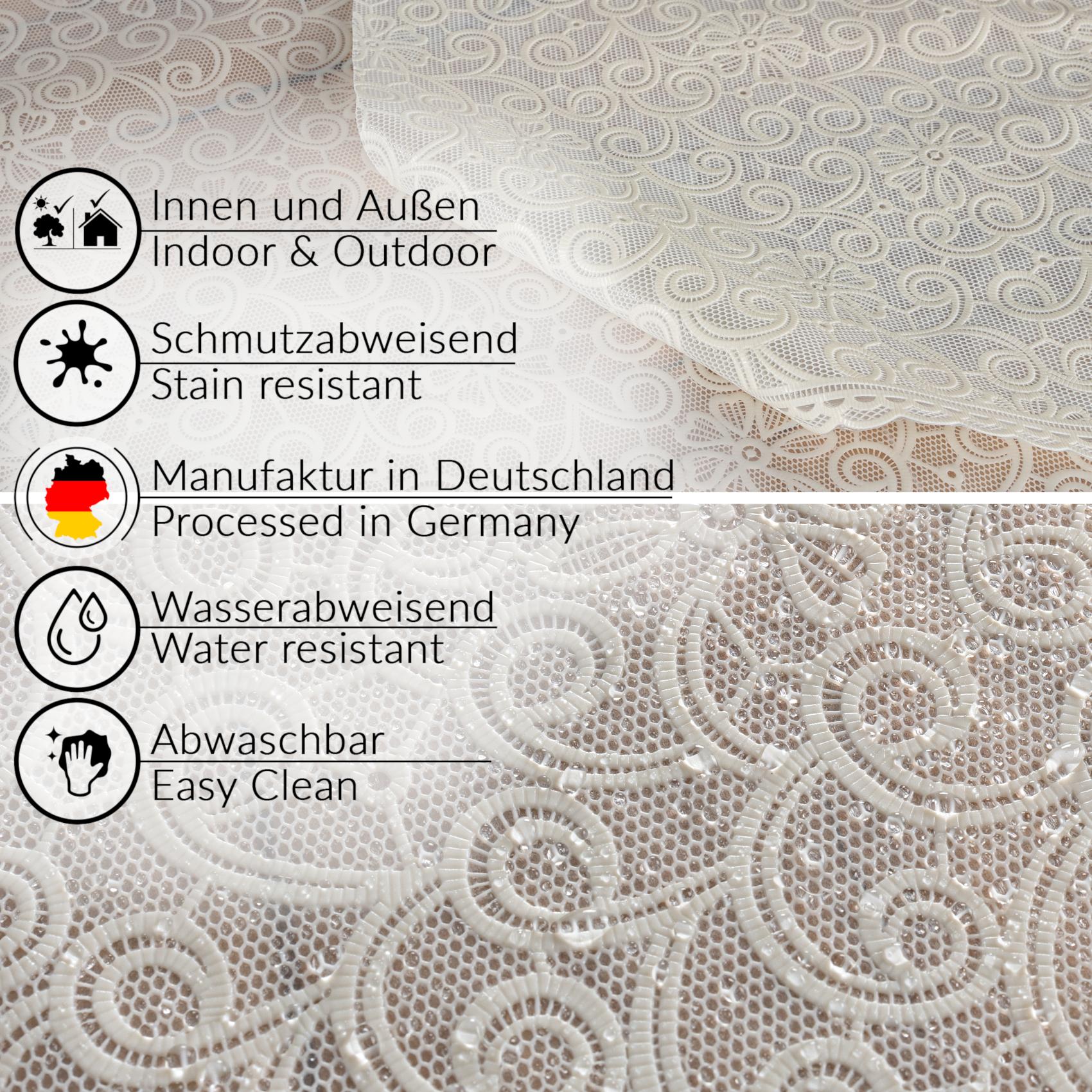 Abwaschbare Tischdecke Lace Vinyl Häkelspitze Optik Spitzentischdecken Blumen Beige