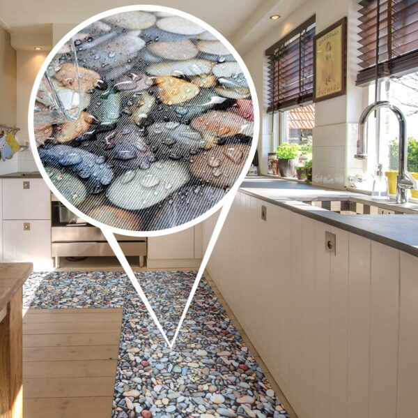 Teppichläufer Küchenläufer rutschfest abwischbar Teppich Steine Kieselstrand Mehrfarbig 65cm Breit – 100x65cm