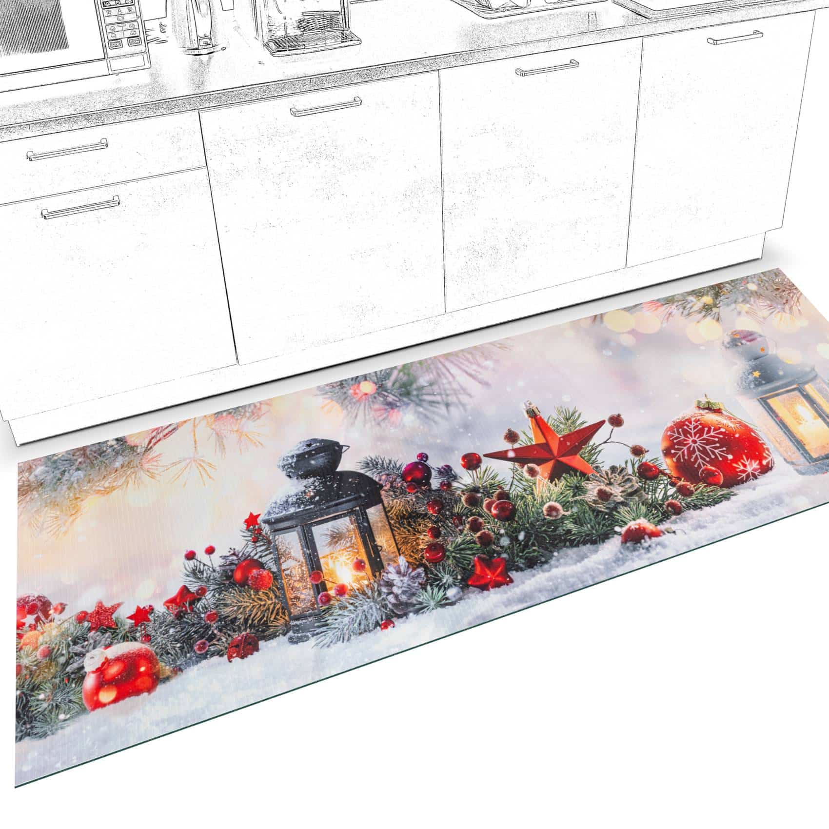 Küchenläufer waschbar Küchenteppich rutschfest Sprinty Weihnachten 52cm Breite – 500x52cm