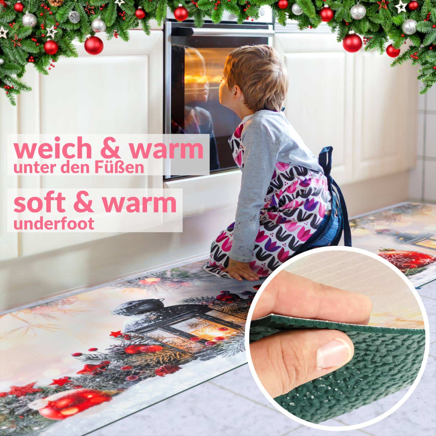 Küchenläufer waschbar Küchenteppich rutschfest Sprinty Weihnachten 52cm Breite – 350x52cm