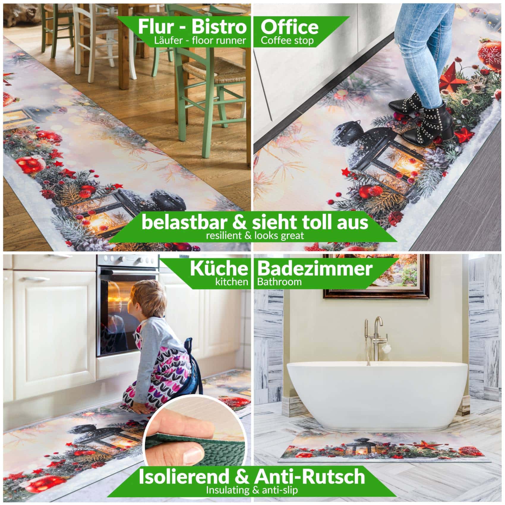 Küchenläufer waschbar Küchenteppich rutschfest Sprinty Weihnachten 52cm Breite – 220x52cm