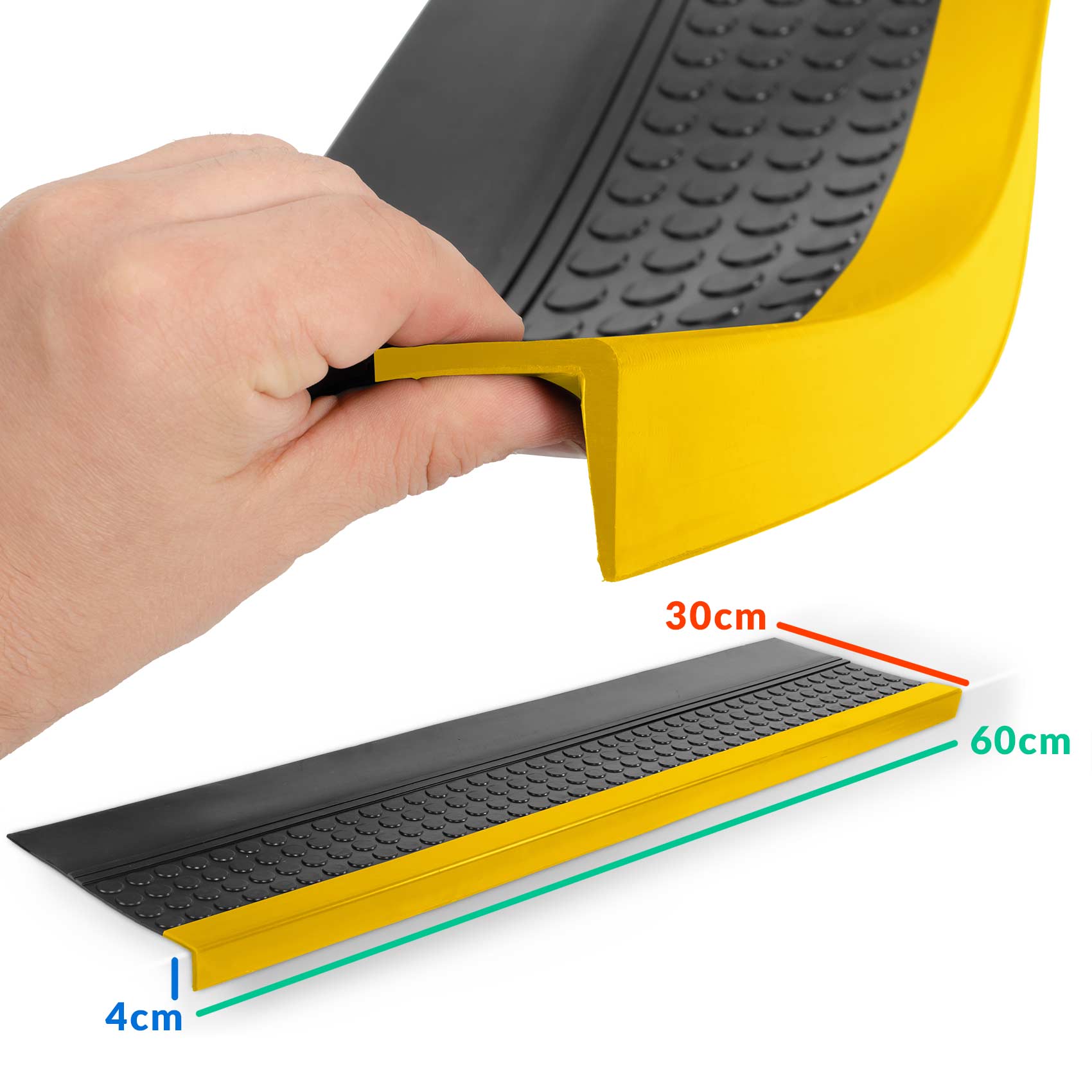 Gummi Stufenmatte Noppen Schwarz Winkelkante Gelb Gummimatte Treppenstufen – 60x30x4cm