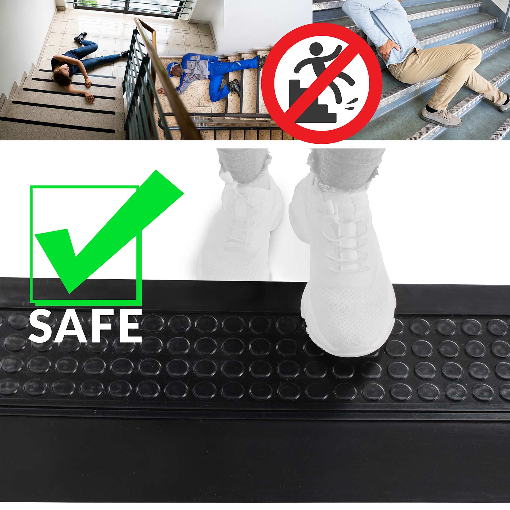 Gummi Stufenmatte mit Kantenschutz Noppen Schwarz Gummimatte Treppen außen – 60x30x4cm