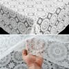 TR698W_30 Tischdecke abwaschbar Lace Vinyl Häkel Spitze Optik Kreise Weiß – 100x138cm