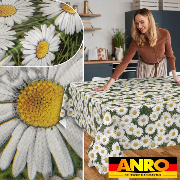 Wachstischdecke Wachstuch Tischdecke Wachstuch Meterware Tischdecke abwaschbar Gartentischdecke Kamillen – 90x130cm, Schnittkante