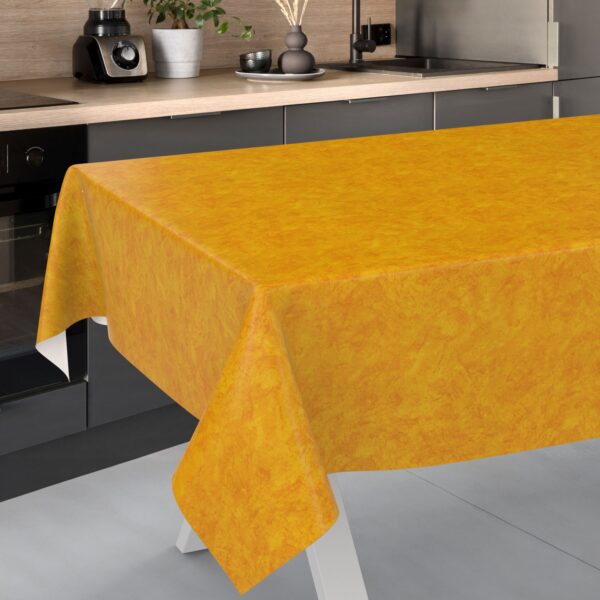 Wachstischdecke Wachstuch Tischdecke Wachstuch Meterware Tischdecke abwaschbar Gartentischdecke Marmor Orange – 90x130cm, Schnittkante