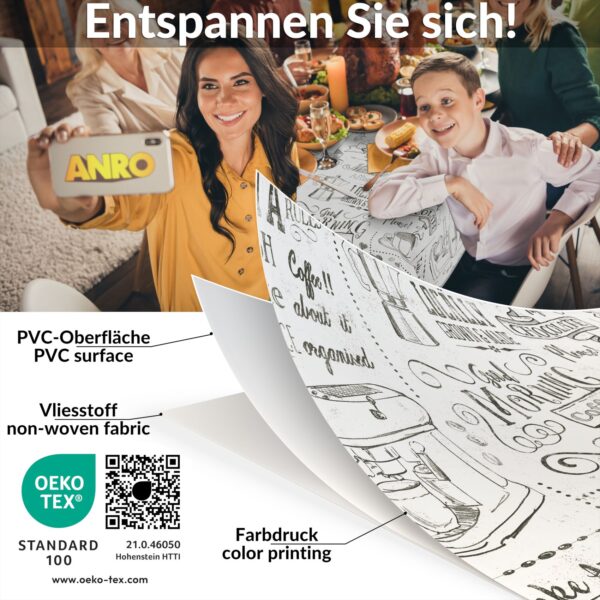Wachstischdecke Wachstuch Tischdecke Wachstuch Meterware Tischdecke abwaschbar Gartentischdecke Barista Weiß – 90x130cm, Schnittkante