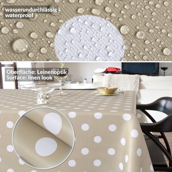 Wachstischdecke Wachstuch Tischdecke Wachstuch Meterware Tischdecke abwaschbar Gartentischdecke Punkte Beige – 90x130cm, Schnittkante