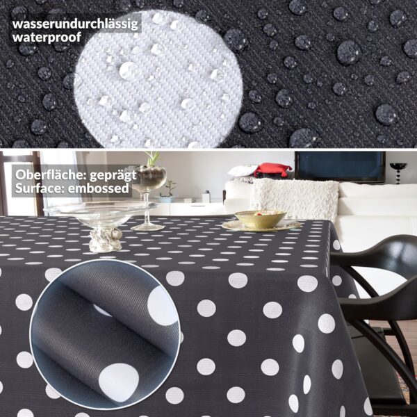 Wachstischdecke Wachstuch Tischdecke Wachstuch Meterware Tischdecke abwaschbar Gartentischdecke Punkte Dunkelgrau – 90x130cm, Schnittkante
