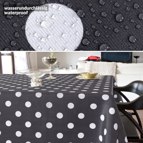 Wachstischdecke Wachstuch Tischdecke Wachstuch Meterware Tischdecke abwaschbar Gartentischdecke Punkte Dunkelgrau – 90x130cm, Schnittkante