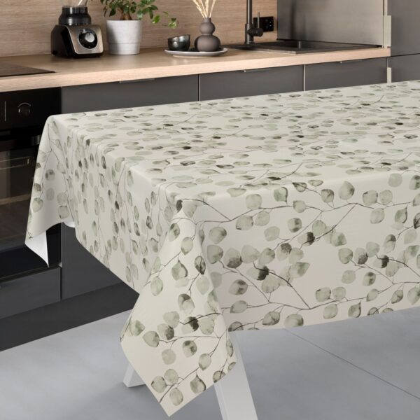 Wachstischdecke Wachstuch Tischdecke Wachstuch Meterware Tischdecke abwaschbar Gartentischdecke Eukalyptus Floral – 90x130cm, Schnittkante