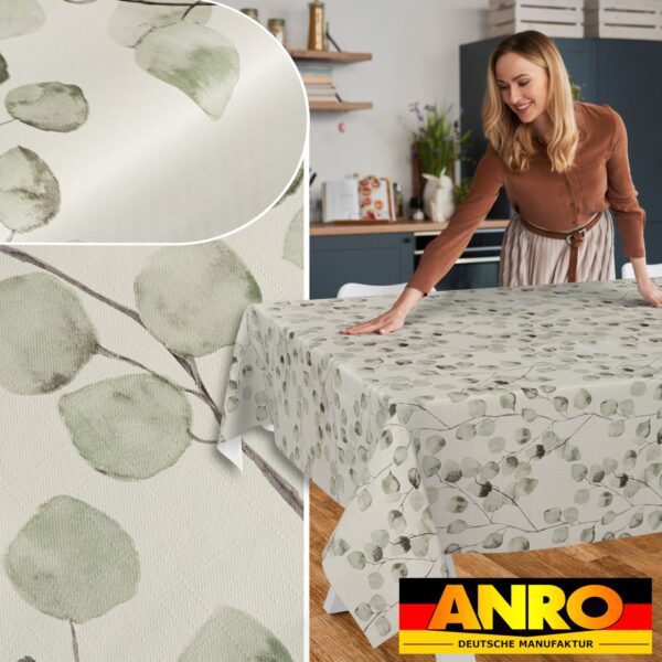 Wachstischdecke Wachstuch Tischdecke Wachstuch Meterware Tischdecke abwaschbar Gartentischdecke Eukalyptus Floral – 90x130cm, Schnittkante