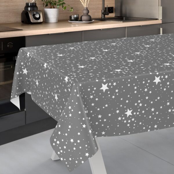Weihnachtstischdecke Wachstuch Tischdecke Weihnachten abwaschbar Stern Motiv Grau – 90x130cm, Schnittkante