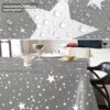 Weihnachtstischdecke Wachstuch Tischdecke Weihnachten abwaschbar Stern Motiv Grau – 90x130cm, Schnittkante