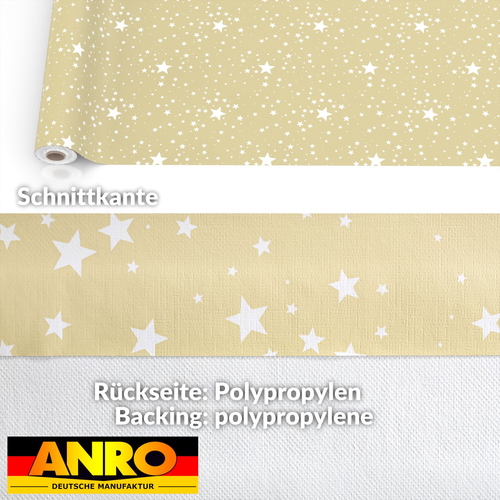 Weihnachtstischdecke Wachstuch Tischdecke Tischdecke Weihnachten abwaschbar Stern Motiv Beige – 1000x140cm (10m), Schnittkante