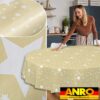 Weihnachtstischdecke Wachstuch Tischdecke Tischdecke Weihnachten abwaschbar Stern Motiv Beige – Oval 220x140cm, Schnittkante
