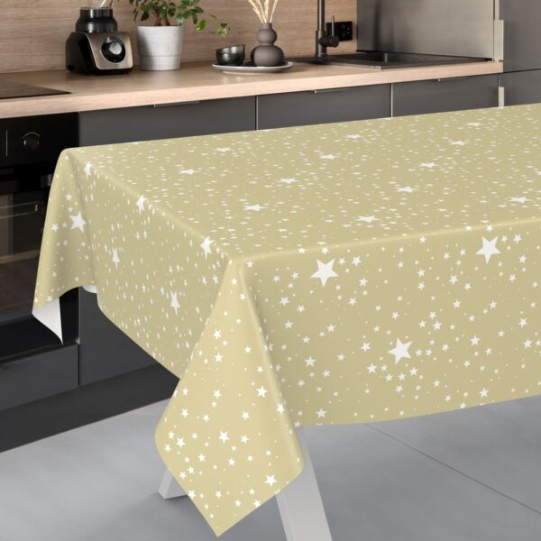 Weihnachtstischdecke Wachstuch Tischdecke Tischdecke Weihnachten abwaschbar Stern Motiv Beige – 90x130cm, Schnittkante