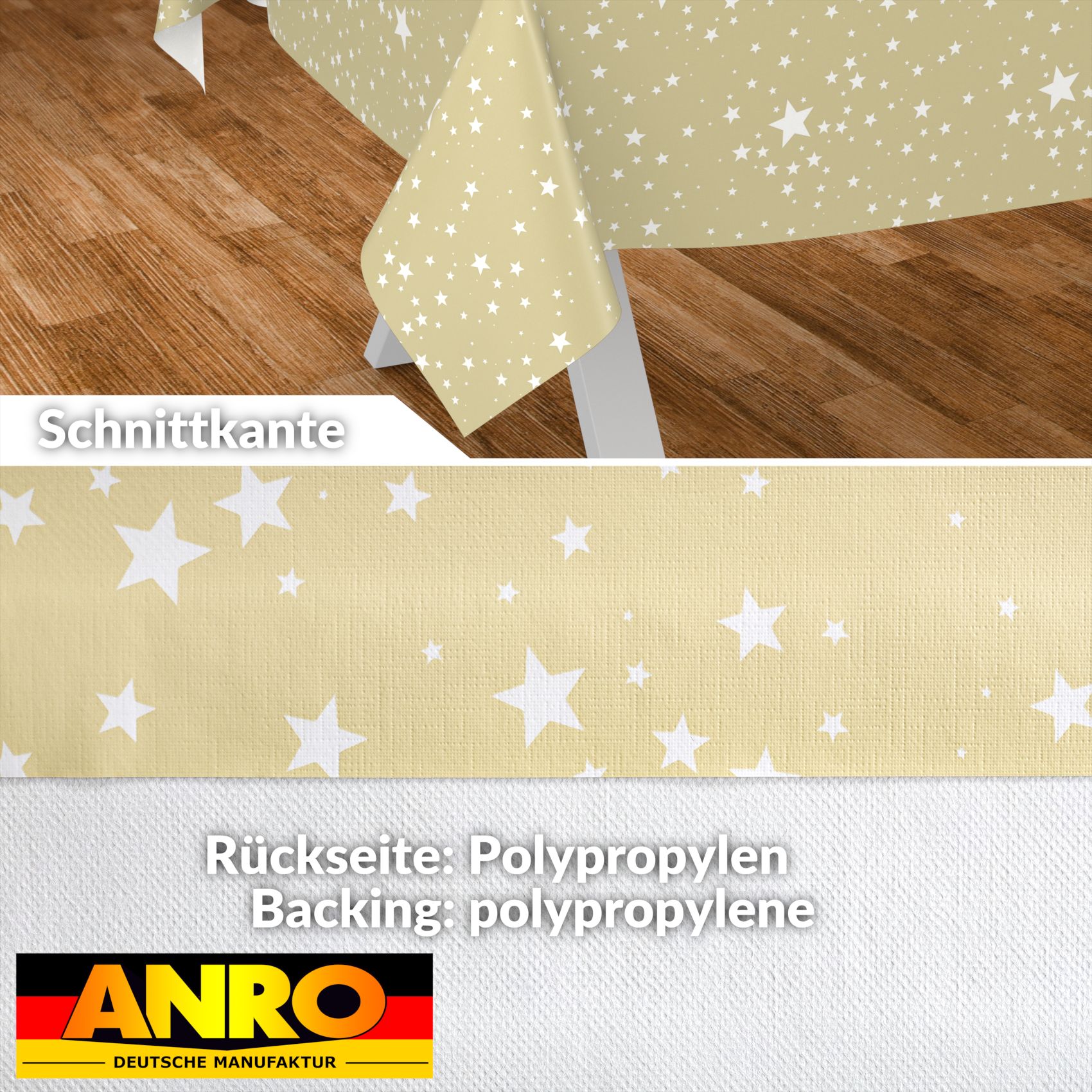 Weihnachtstischdecke Wachstuch Tischdecke Tischdecke Weihnachten abwaschbar Stern Motiv Beige – 100x140cm, Schnittkante